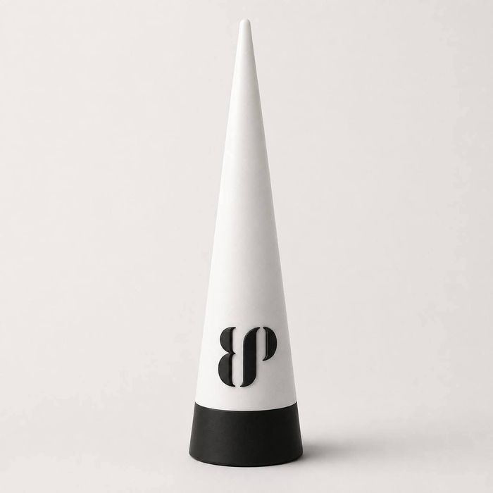 White ring display cone with black base and black BP monogram
