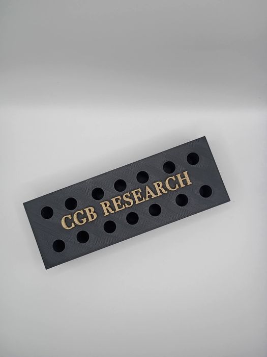 CGB Research vial rack viewed from above, showing two rows of vial holes